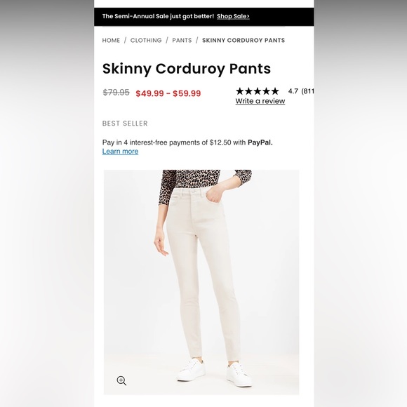 Ann Taylor LOFT Curvy Skinny corduroy cream white pants - Picture 1 of 9